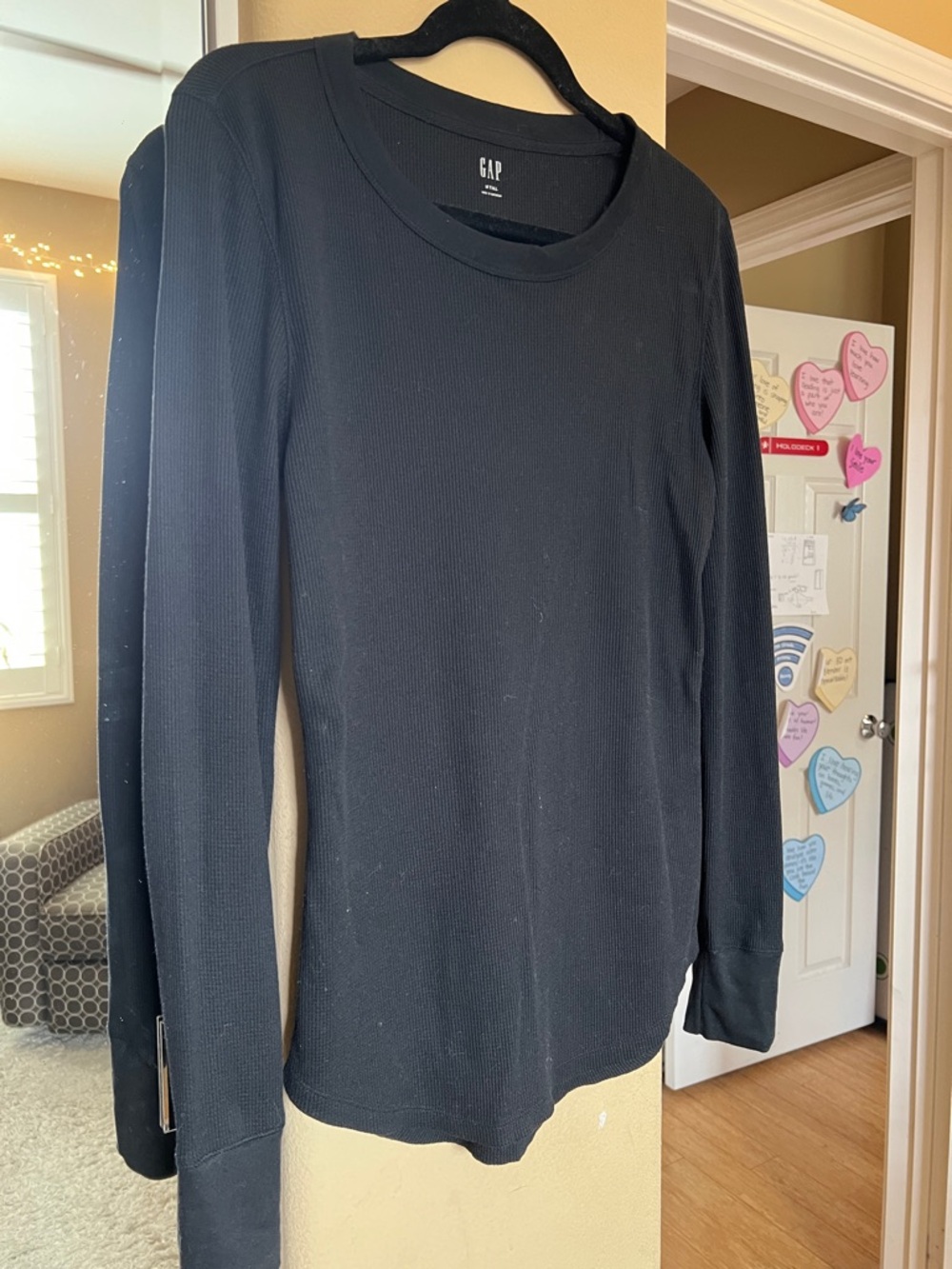 GAP Black Ribbed Crewneck Thermal Shirt